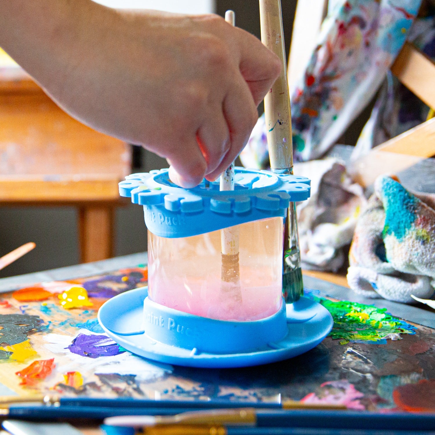 Paint Puck - Brush cleaner, brush holder, mixing tray—and it comes